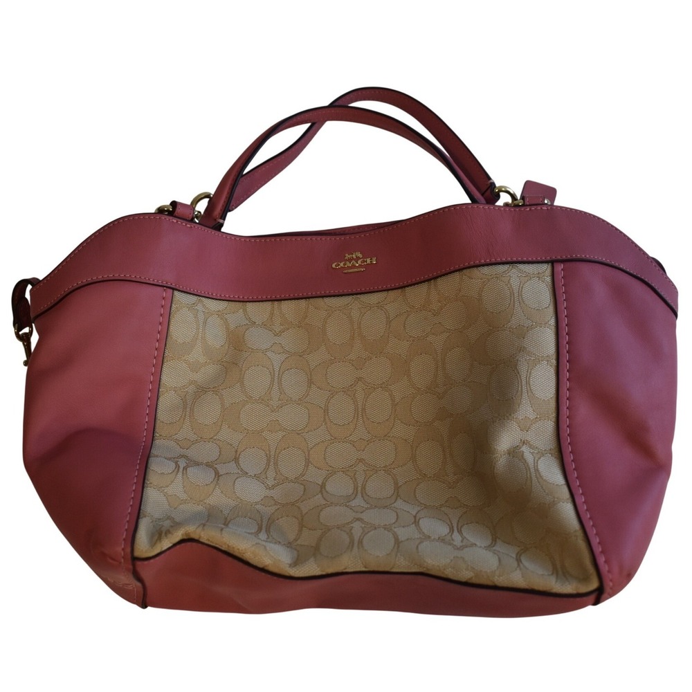 Coach Kelsey Satchel Women Medium Pink Excellent Signature Jacquard F29548